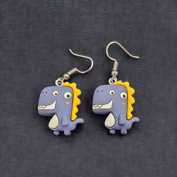 Cute Resin Dino Dangle Earrings - Picture 1 of 2